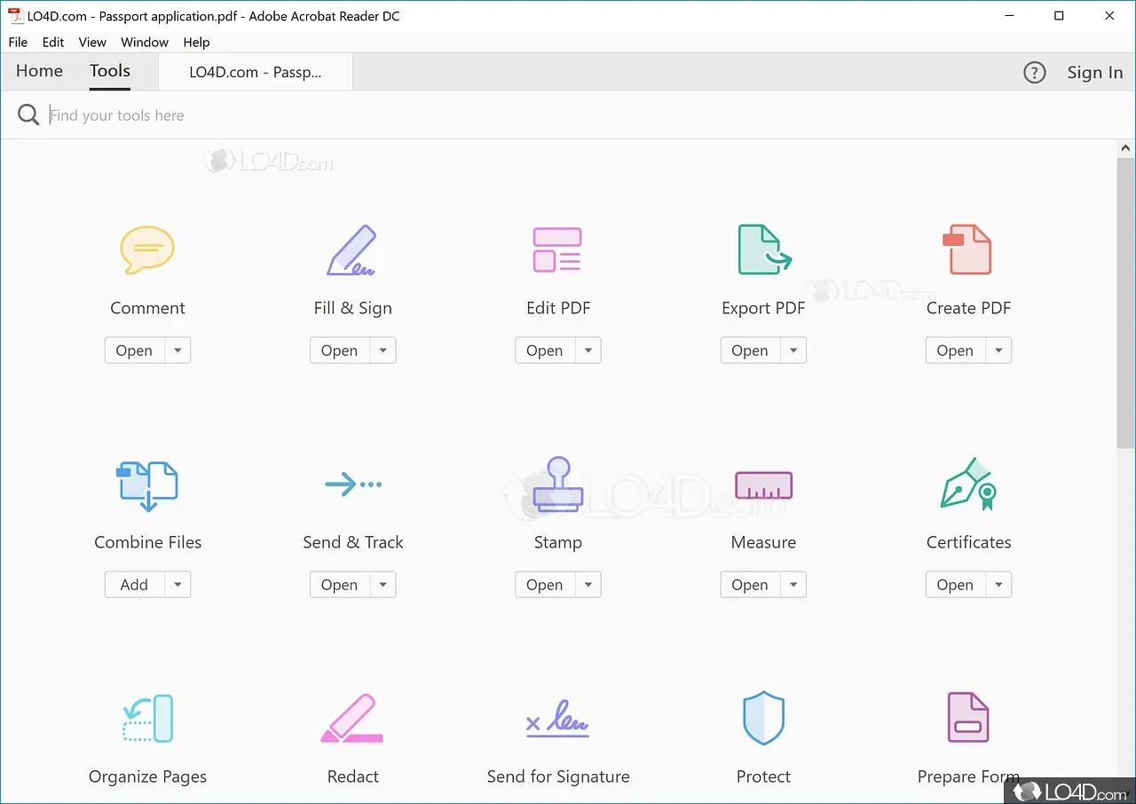 Adobe Acrobat Reader DC 2026 workspace screenshot