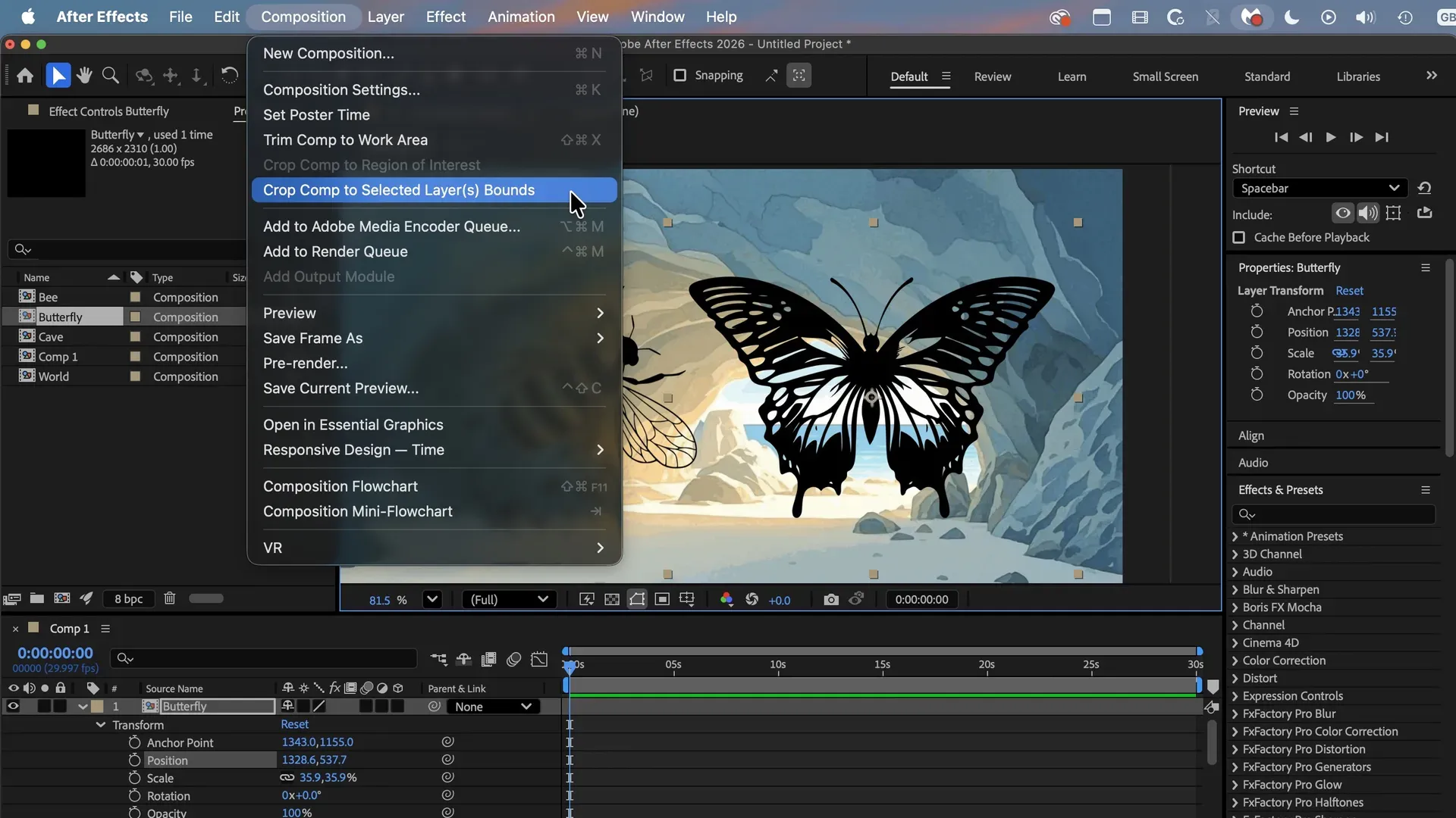 Adobe After Effects 2026 workspace screenshot