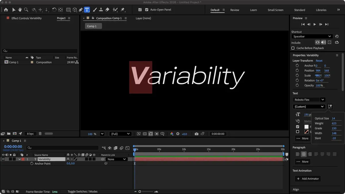 Adobe After Effects 2026 project screenshot