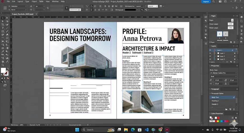 Adobe InDesign 2025 workspace screenshot