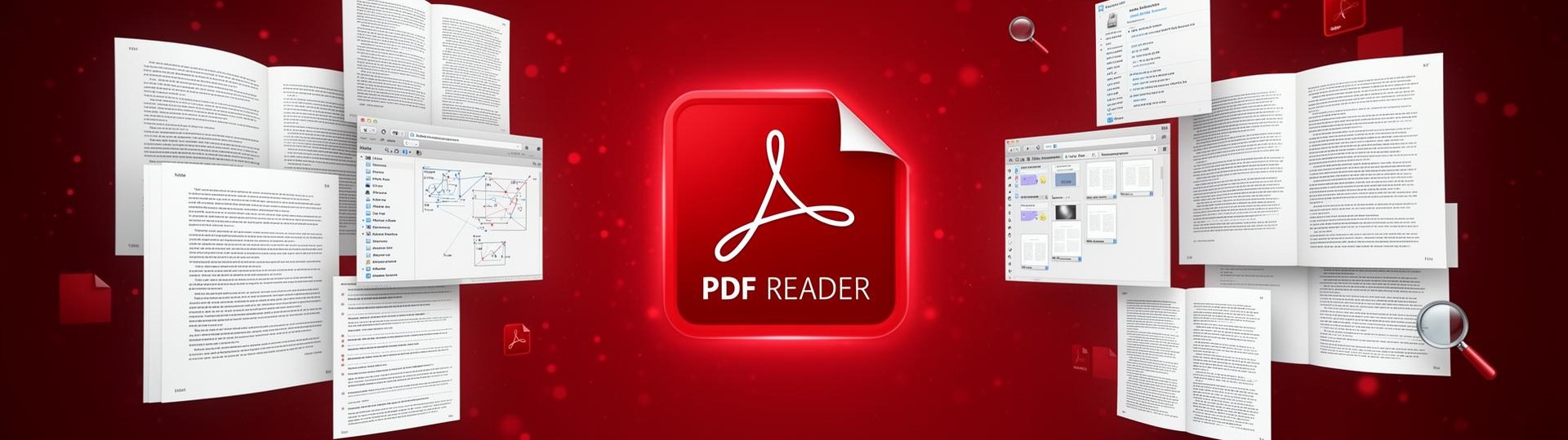 Adobe Reader banner with PDF reader logo and document pages